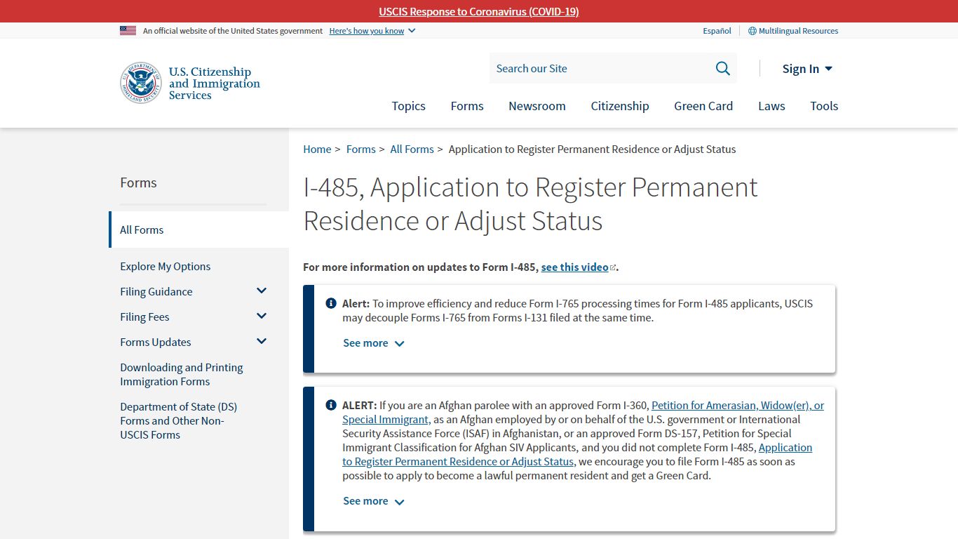 Application to Register Permanent Residence or Adjust Status